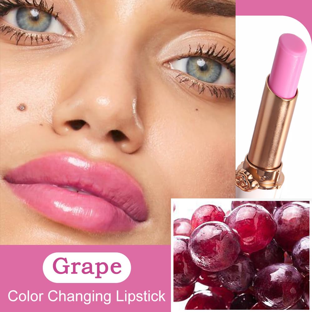 Kaely Bálsamo labial teñido de uva, juego de maquillaje que cambia de color de lápiz labial PH, brillo de tinte de labios rosa claro, labios