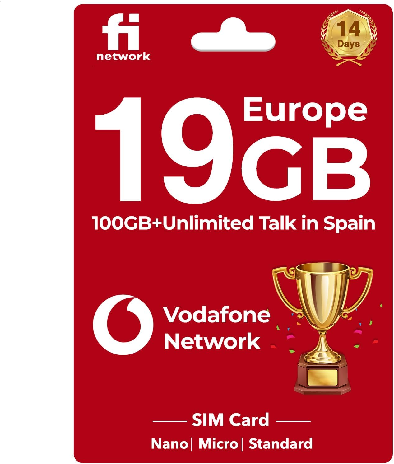Vodafone Network Europe Sim Card – 19 GB en 4GLTE en Reino Unido y Europa, 100 GB y llamadas ilimitadas en España – Tarjeta SIM Europa con datos de