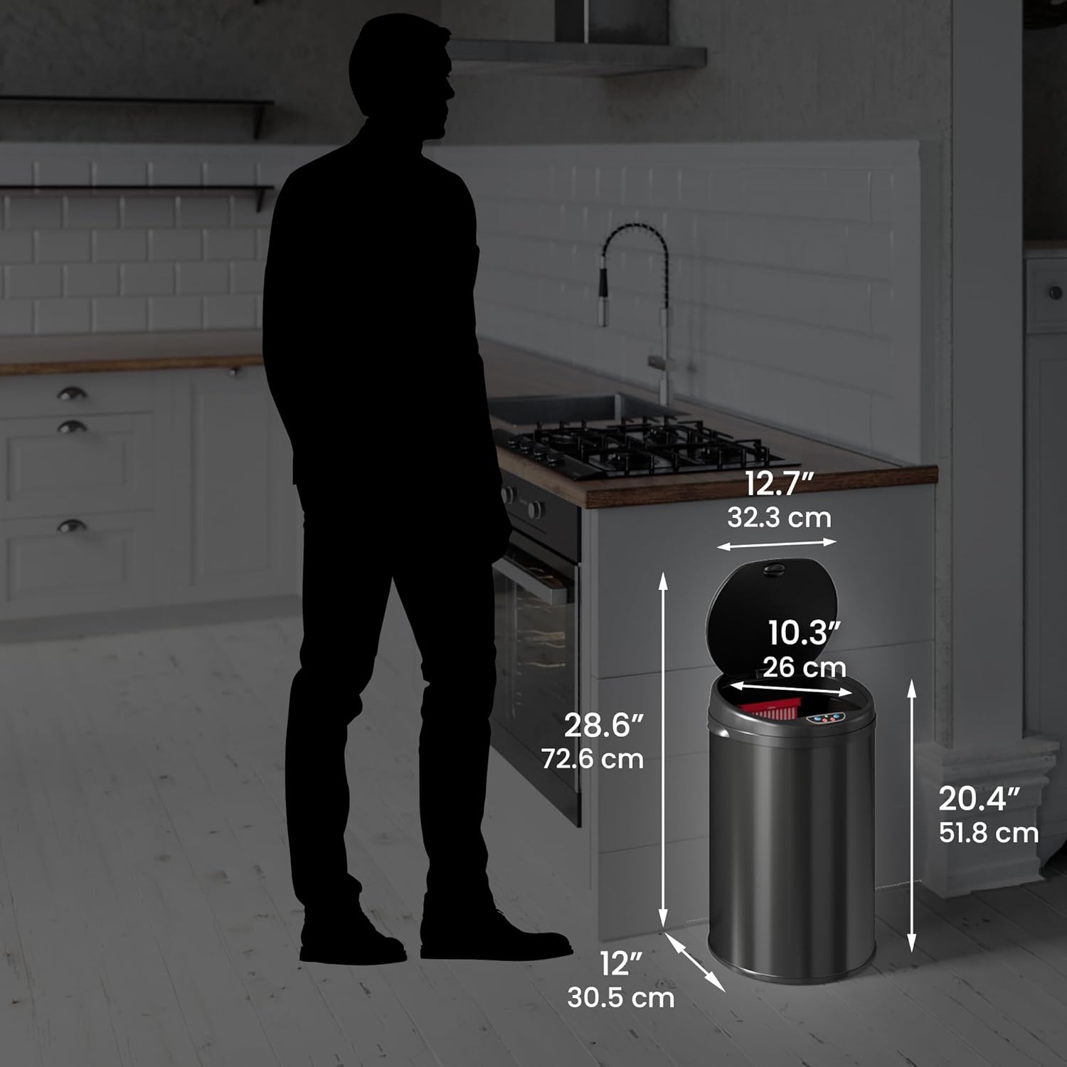 iTouchless Cubo de basura de acero, perfecto para el hogar, cocina, oficina, cubo de basura con sensor sin contacto de 8 galones con sistema de