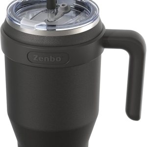Zenbo Vaso de 40 onzas con asa, acero inoxidable aislado al vacío con asa, tapa y popote, mantiene las bebidas frías hasta 34 horas, cuerpo a prueba Zenbo Vaso de 40 onzas con asa, acero inoxidable aislado al vacío con asa, tapa y popote, mantiene las bebidas frías hasta 34 horas, cuerpo a prueba