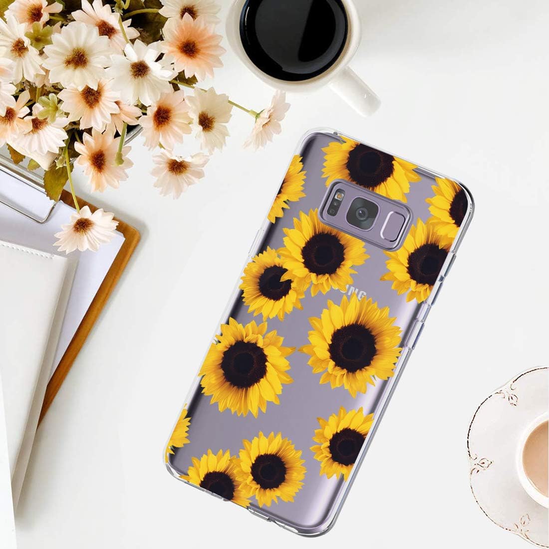 sidande Funda para Galaxy S8, Galaxy S8 con flores, a prueba de golpes, transparente, suave, flexible, TPU delgada, para Samsung Galaxy S8 (versión