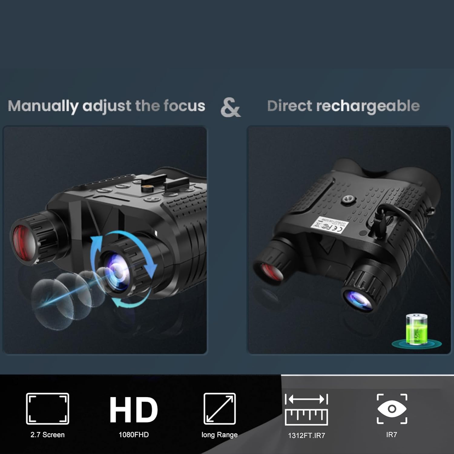 Night Vision Goggles,Rechargeable Night Vision Binoculars for Adults,2.7″Large Screen can Save1080P Video and12M Photo,Compatible with Fast MICH