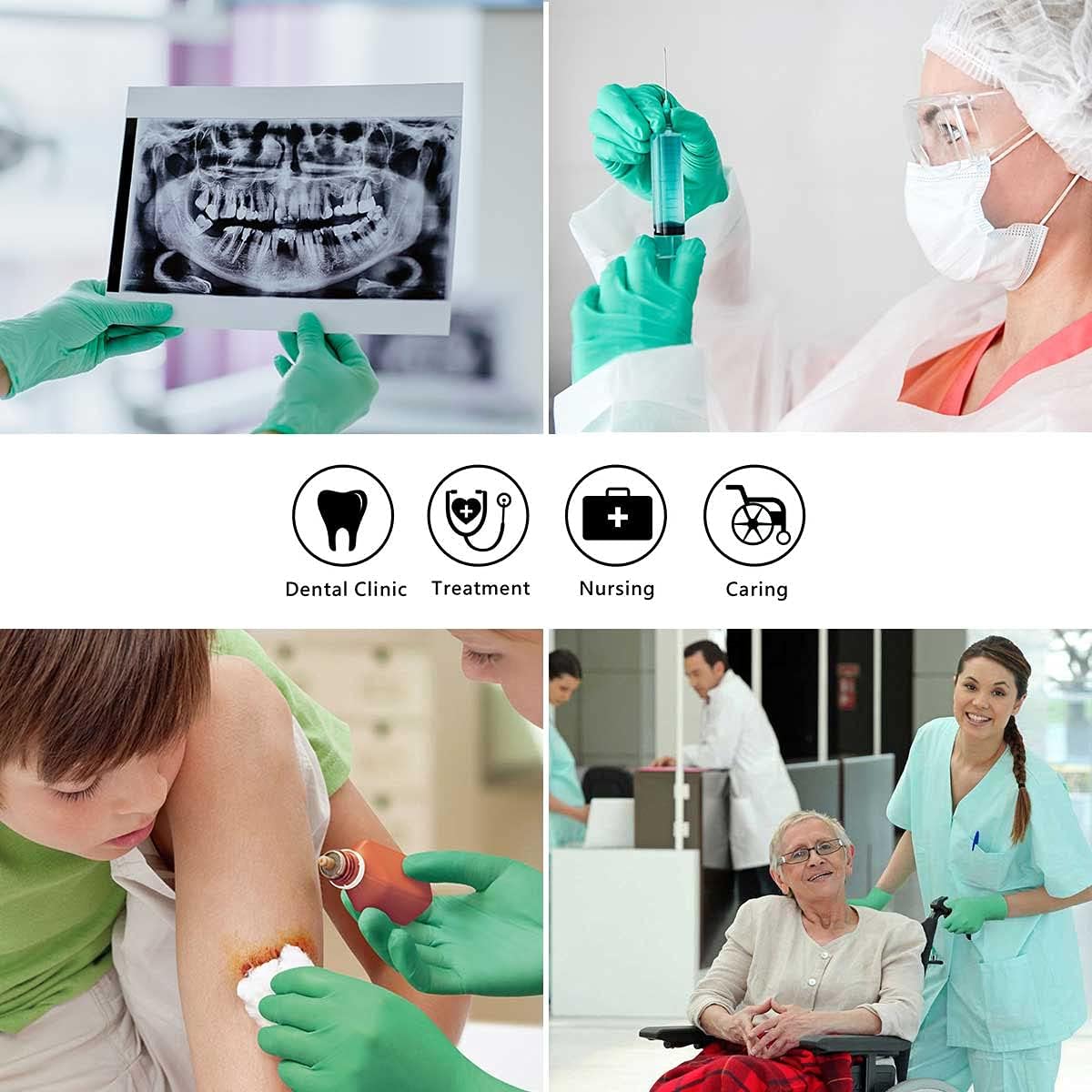 Safe Health Aloegenii – Guantes desechables de vinilo verde HD, revestimiento de aloe vera, 5.5 mil, libre de látex en polvo, grado médico