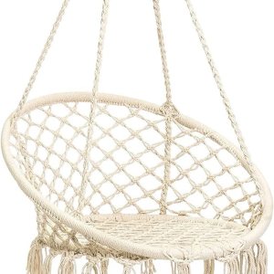 Silla hamaca de macramé, silla colgante de malla, columpio de cuerda de algodón duradero para dormitorio, patio, jardín, terraza, patio, capacidad Silla hamaca de macramé, silla colgante de malla, columpio de cuerda de algodón duradero para dormitorio, patio, jardín, terraza, patio, capacidad