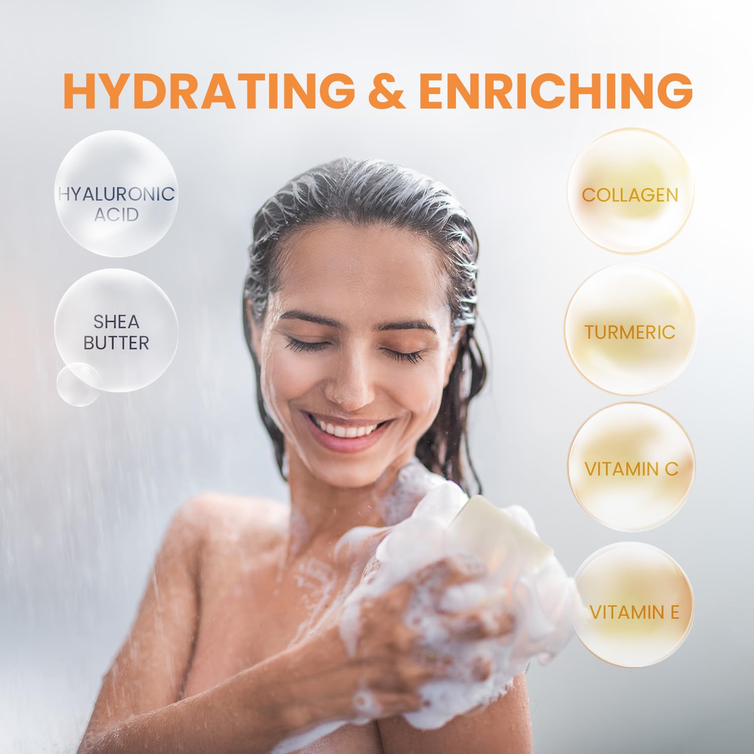 Body Restore Jabón de ácido kójico (naranja paquete de 3), con vitamina C, E, manteca de karité, colágeno, ácido hialurónico, cúrcuma, retinol para