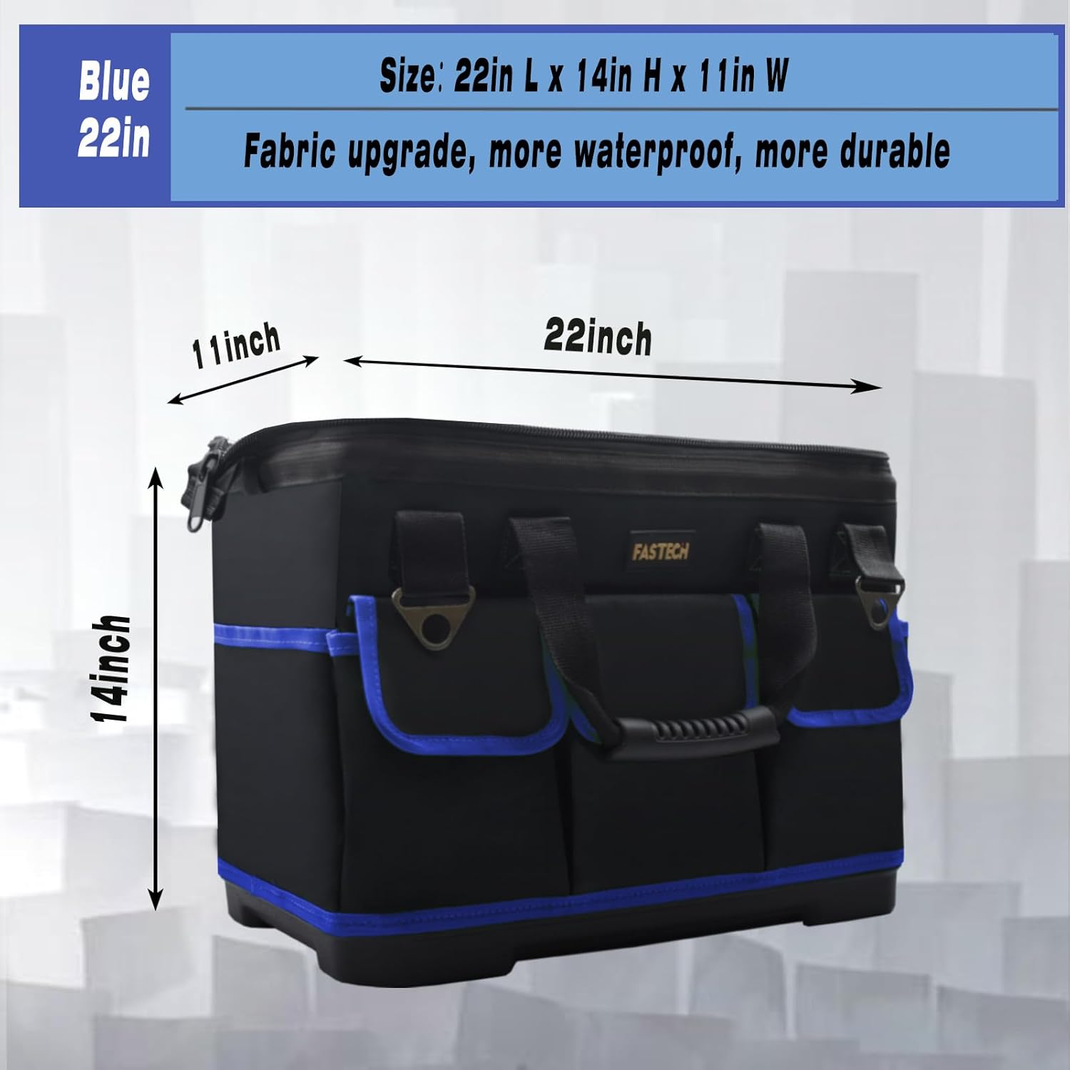 Bolsa de herramientas de 22 pulgadas, kit de herramientas de boca ancha impermeable, organizador de bolsa de herramientas resistente con correas