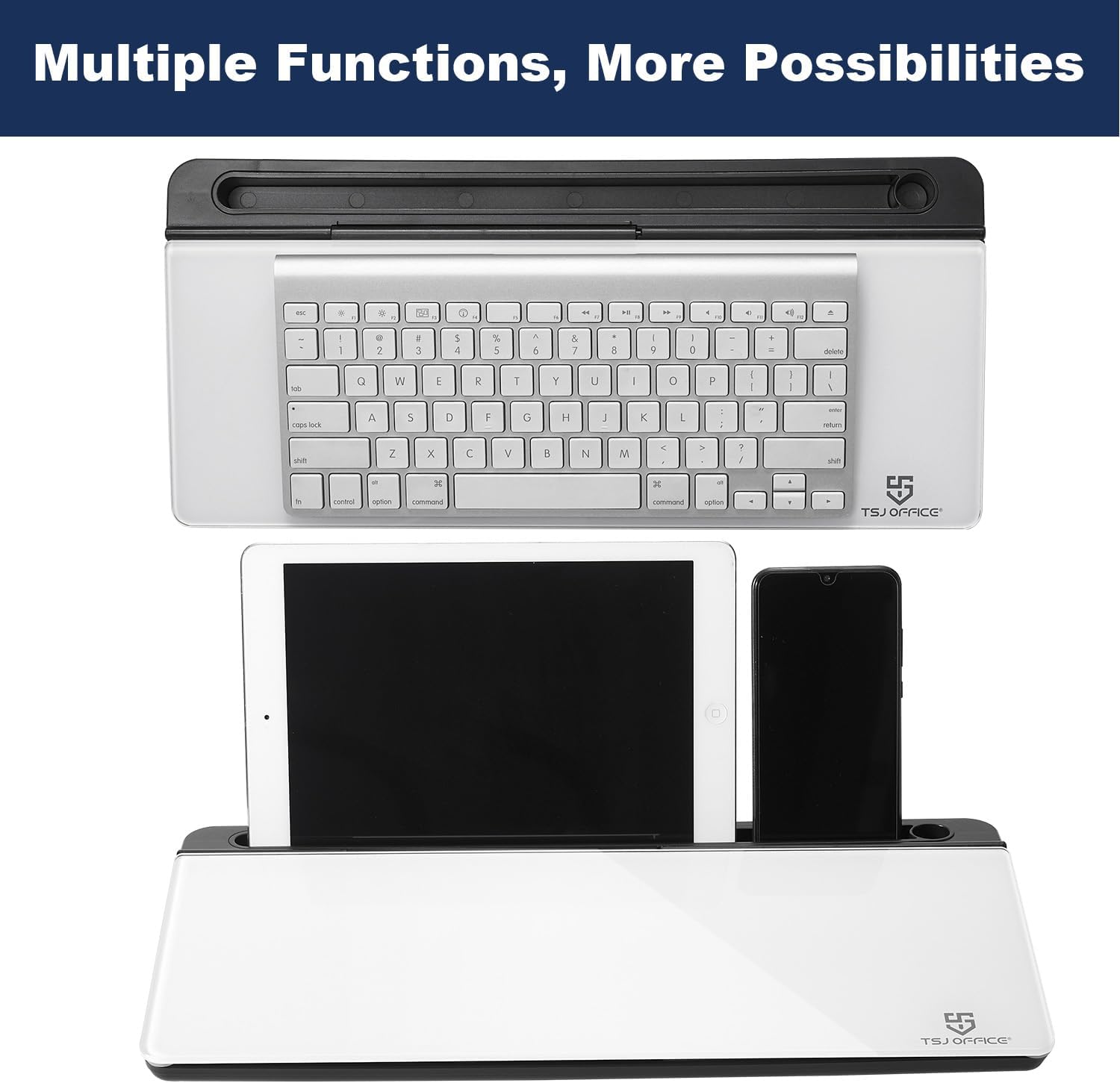 Pizarra blanca pequeña de cristal para escritorio de borrado en seco, soporte para teclado de computadora, almohadilla de superficie blanca con