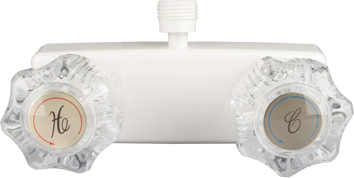 Grifo de ducha blanco para casa rodantemóvil con asas transparentes e incluye ducha de mano