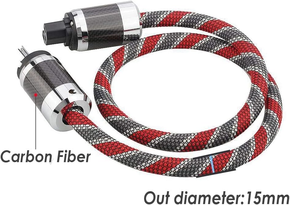 Tertullus Cables de alimentación de alta fidelidad 5N OFC AC Cable de alimentación principal de EE. UU. con enchufe de fibra de carbono IEC320-C15