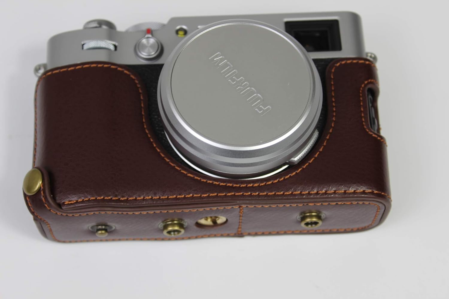 Funda X100V, de piel auténtica hecha a mano, de cuerpo completo, para cámara Fujifilm Fuji X100V, versión de apertura inferior + correa para el