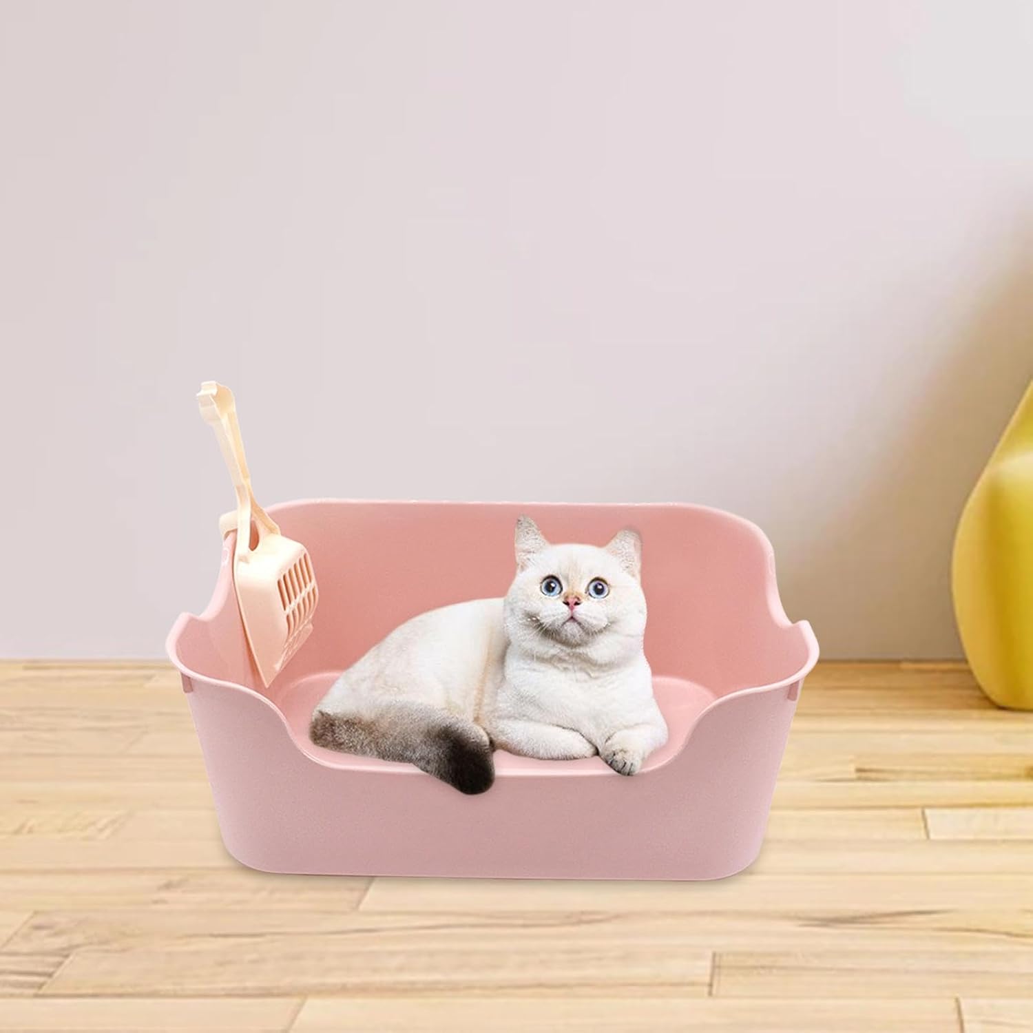 Sartén de inodoro para gatos pequeños, medianos y grandes, fácil de limpiar, contenedor de arena para gatos, color rosa