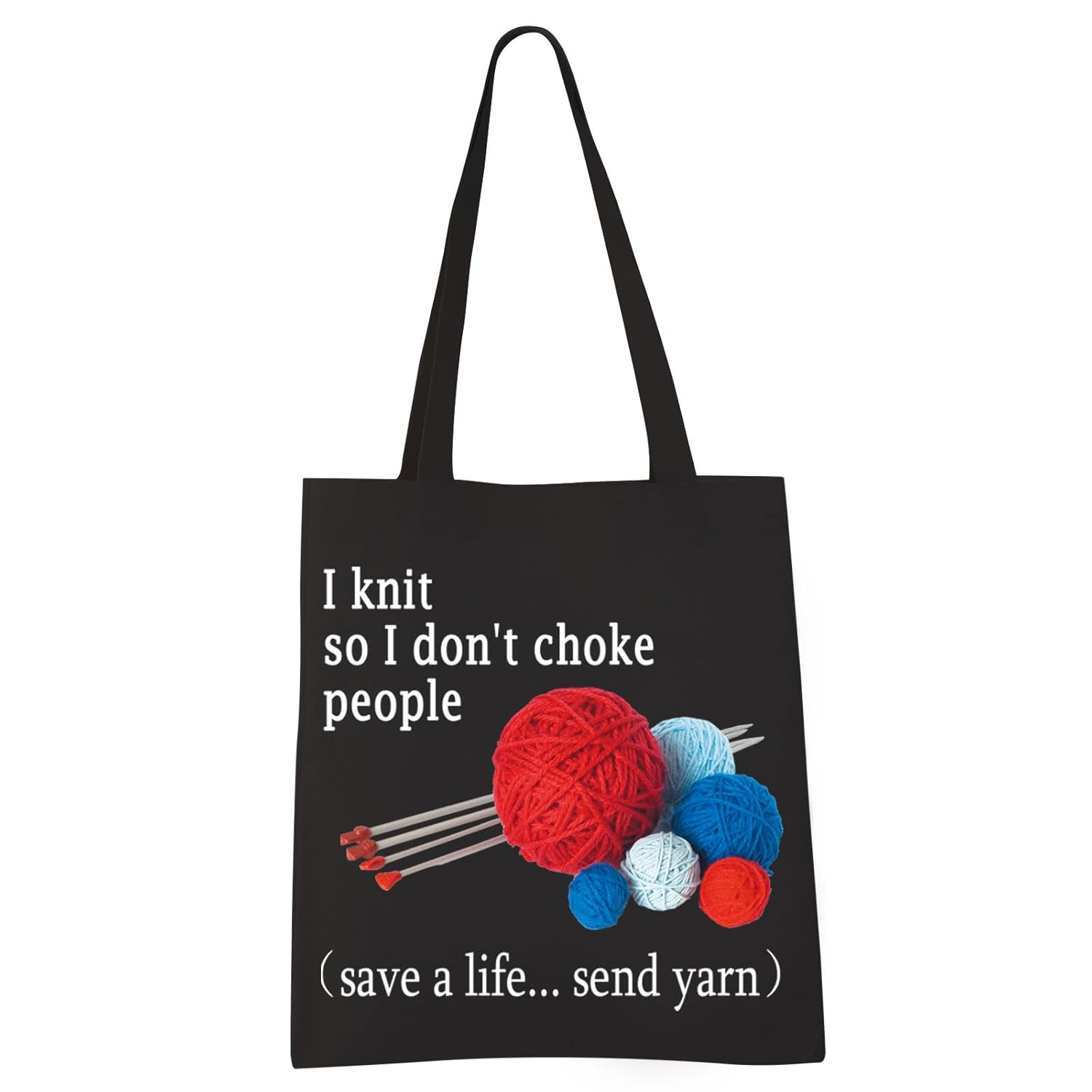 Bolsa de mano con texto en inglés “I Knit so I Don’t Choke People”, regalos divertidos para amantes del tejido, bolsa de almacenamiento de hilo