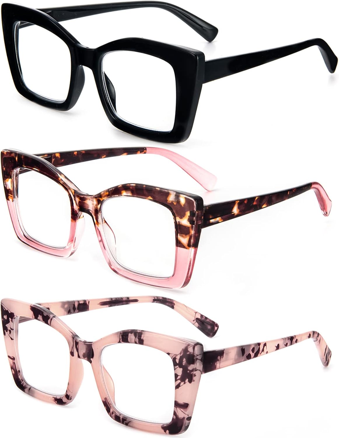 REAVEE Lentes de lectura cuadrados de gran tamaño, estilo Oprah, para mujer, bloqueo de luz azul, marco grande, para lectores de computadora,