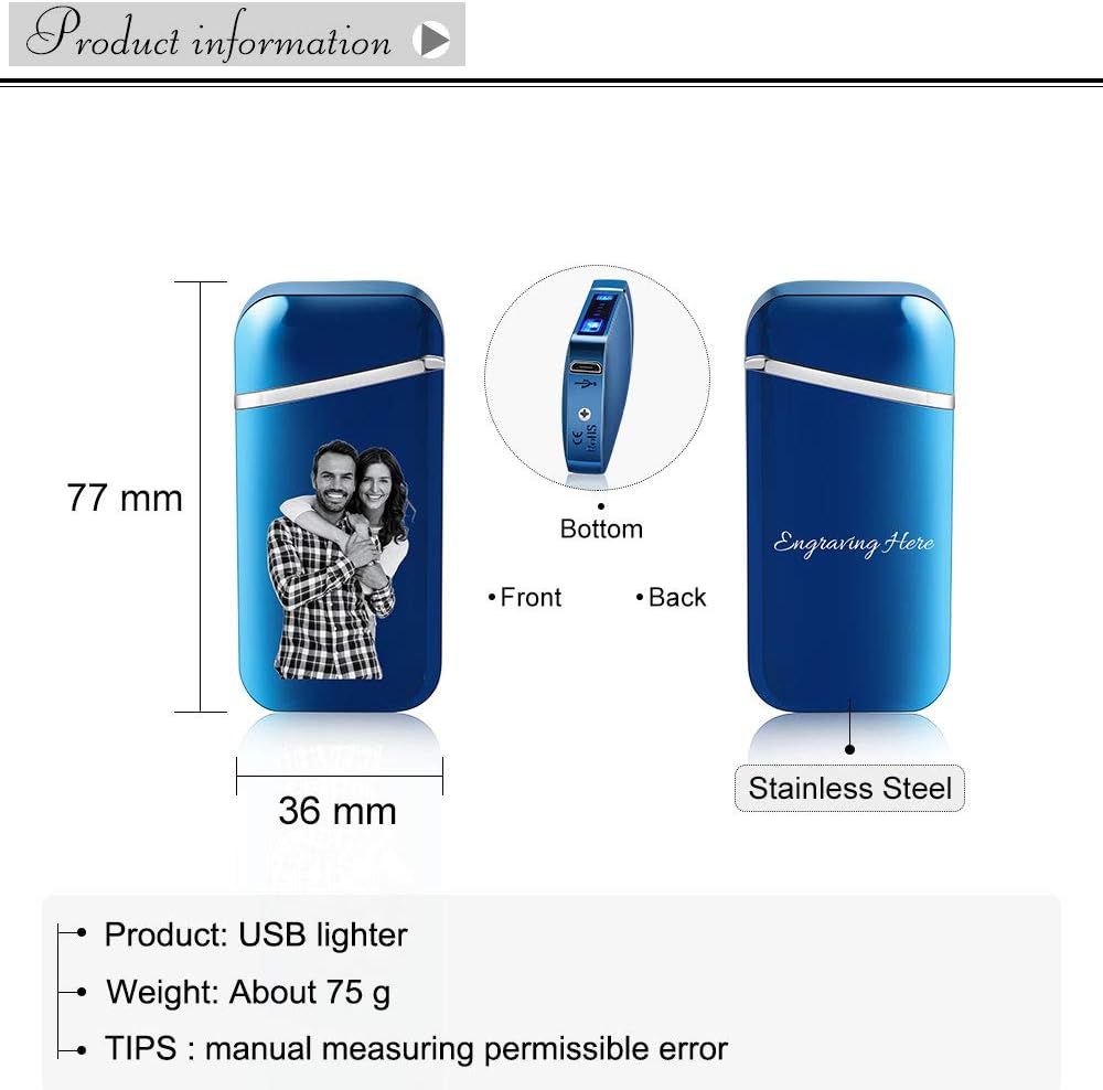 kaululu Encendedor de fotos personalizado, encendedor USB personalizado para hombres, encendedor grabado por USB, recargable por USB, para camping,
