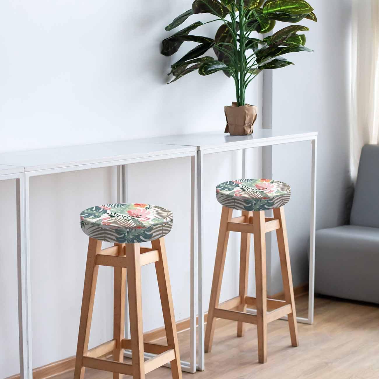 Swono Funda redonda para taburete de bar con hojas tropicales verdes modernas, cojín suave para asiento de bar, funda de cojín para silla de bar, 12