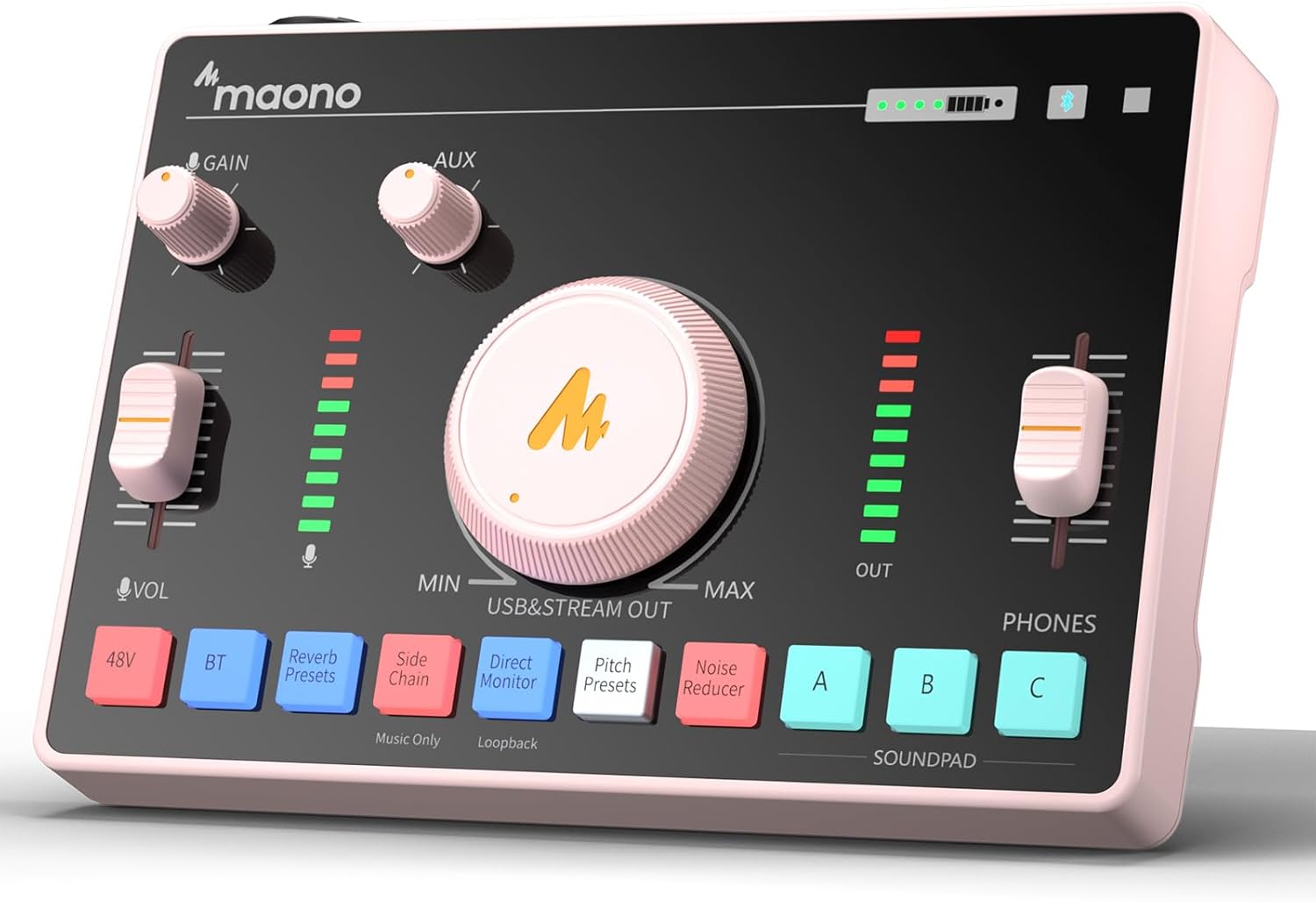 MAONO Mezclador de audio para transmisión, interfaz de audio con preamplificador profesional, Bluetooth, batería incorporada, cancelación de ruido,