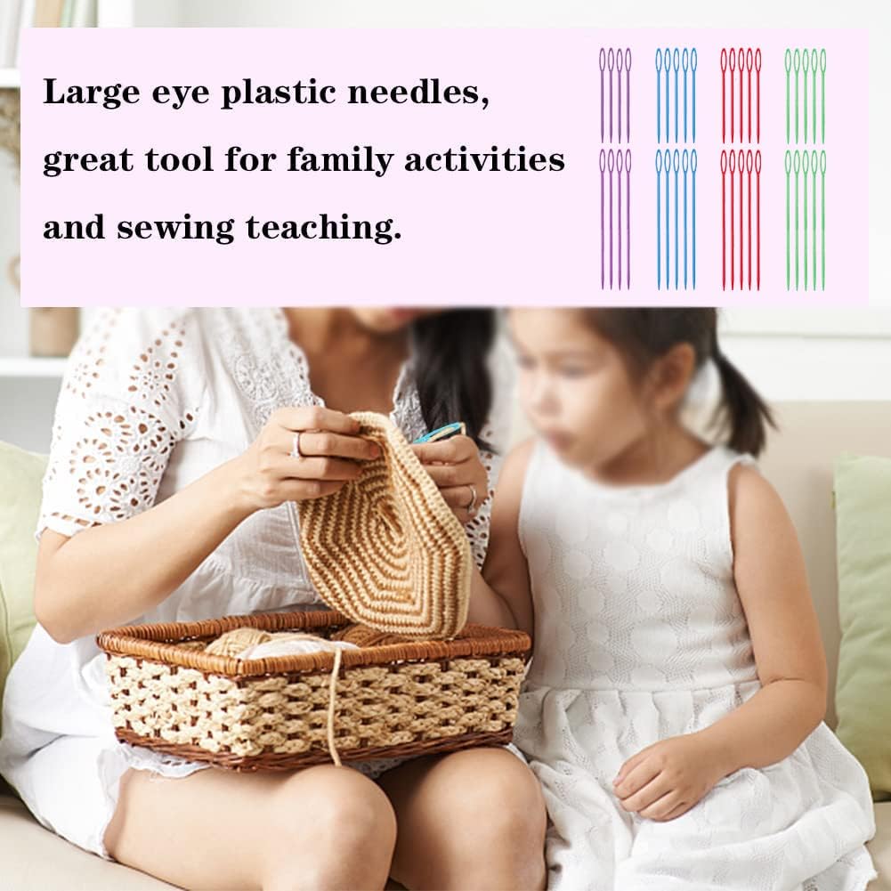 Agujas de hilo grandes para coser a mano, agujas de coser de plástico para niños, agujas de tejido de plástico para hilo y manualidades, 40 agujas