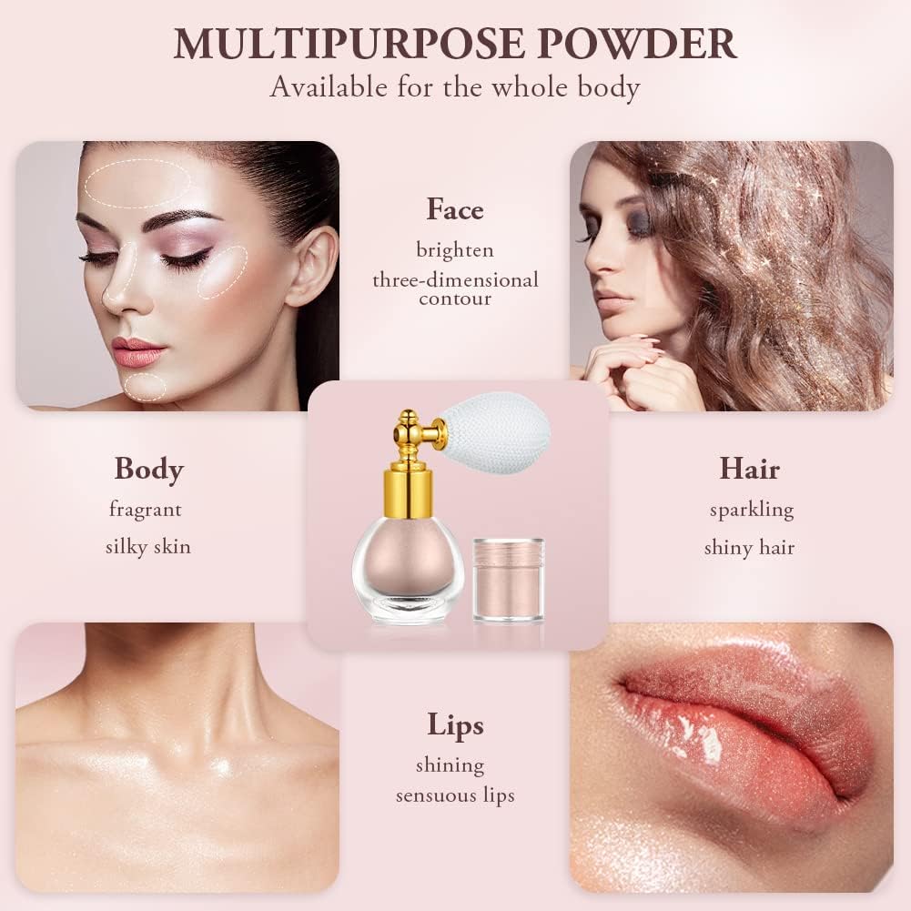 Spray de polvo de purpurina, spray de purpurina corporal brillante para mujeres, spray de polvo suelto resaltador, spray de maquillaje en polvo