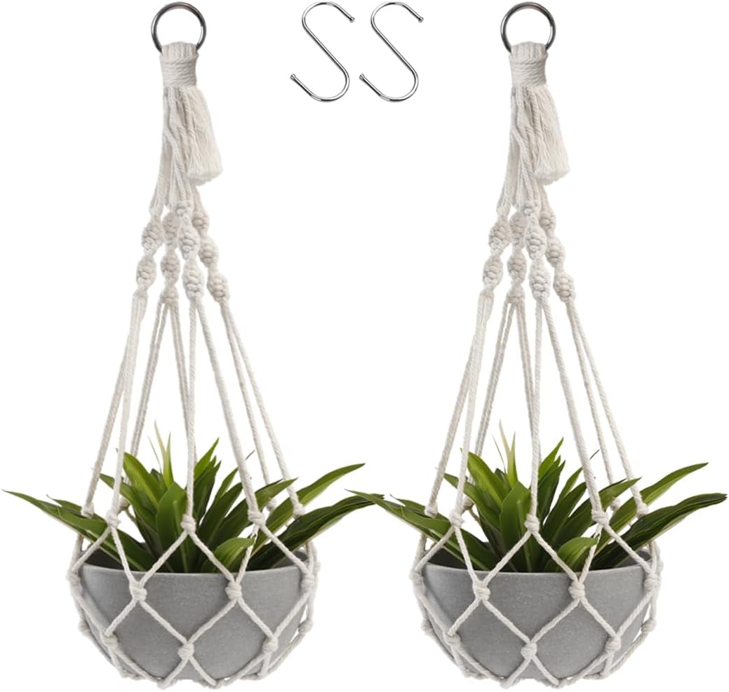 Artilady Colgador de macramé para plantas, maceta colgante grande para plantas de interior, cuerda de algodón blanco, cesta colgante para plantas,