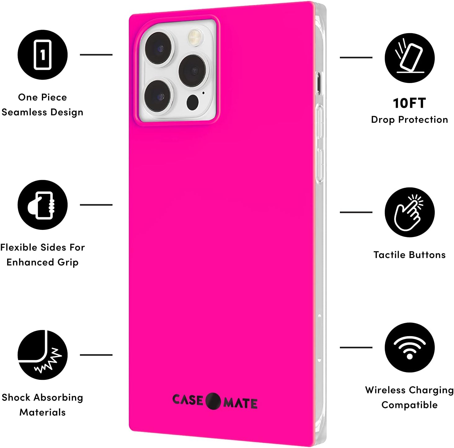 Case-Mate – BLOX – Funda cuadrada para iPhone 12 y iPhone 12 Pro – Delgada – Ligera – Protección contra caídas de 10 pies – Rosa intenso