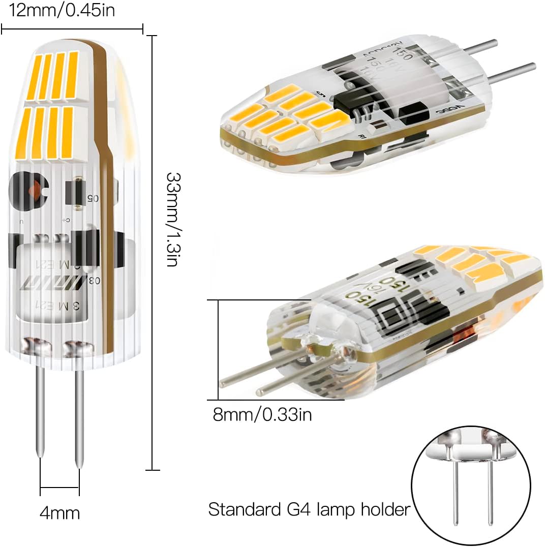 CQTLED – Bombillas LED G4 de 2 W para reemplazar bombillas halógenas de 10 W-20 W, CACC 12 V, no regulables, sin parpadeo, bombilla T3 JC tipo