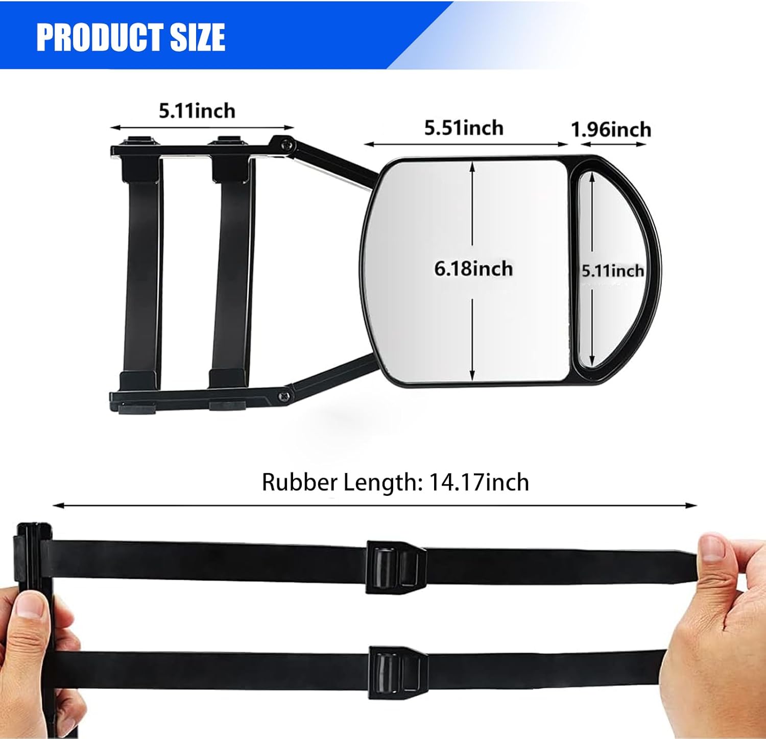 Ajxn 2 extensiones de espejo de automóvil, espejo de extensión lateral con clip, espejos de remolque con abrazadera, espejos de remolque
