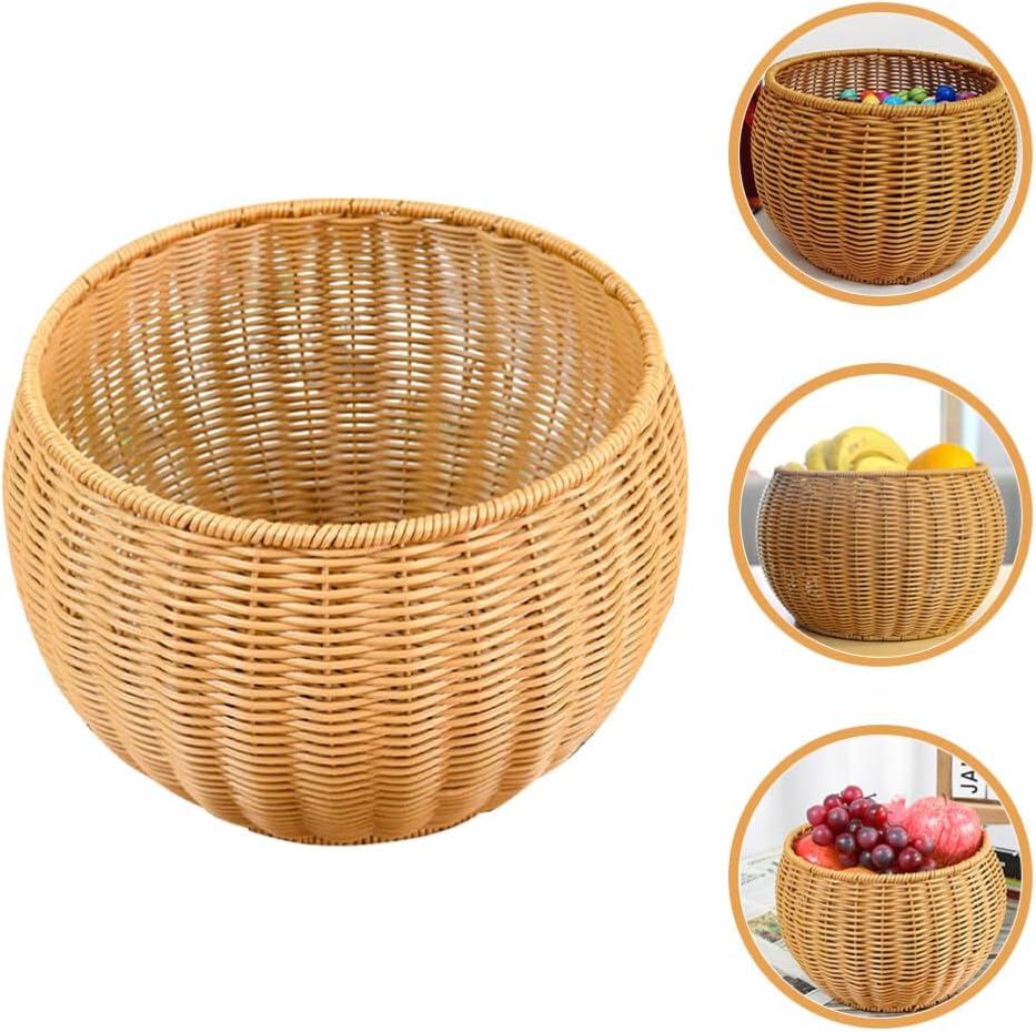 UPKOCH Cesta redonda de ratán para frutas, cesta tejida a mano, cesta de mimbre, organizador de mimbre, cesta de almacenamiento, cesta de basura,