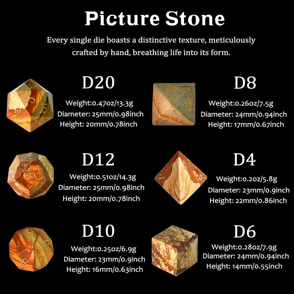Juego de dados DND con piedras preciosas de imagen, 7 piezas de dados de gemas reales para Calabozos y Dragones, juego de dados poliédricos con