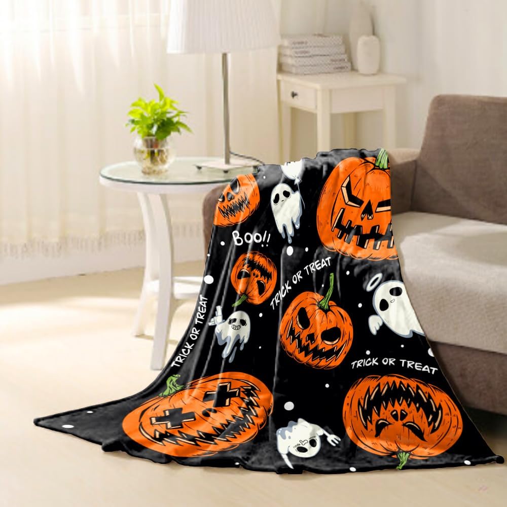Manta de Halloween para bebé, decoración de Halloween para niños pequeños, cuna, cochecito, manta de calabaza espeluznante manta de felpa mullida