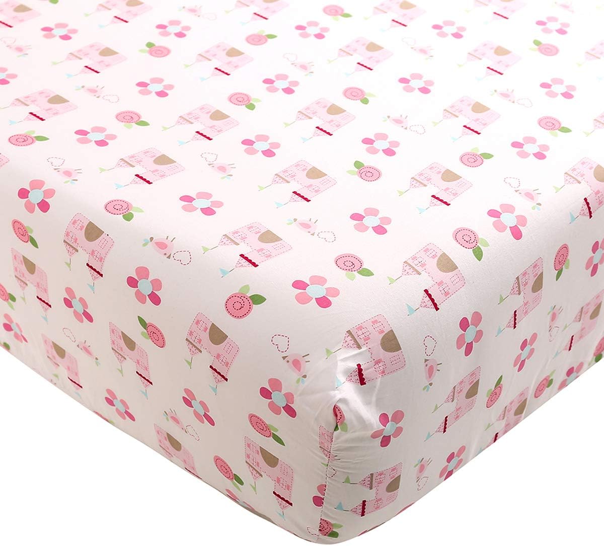 Brandream Juego de ropa de cama rosa para cuna Dreamy Castle  Juego de 3 piezas de algodón floral  Edredón para bebé, sábana bajera para cuna, falda