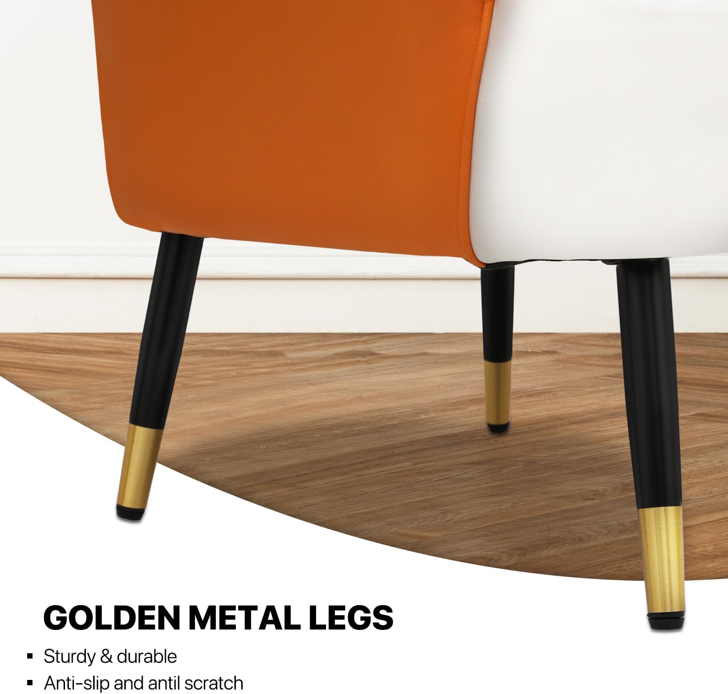 MoNiBloom Mid-Century – Silla moderna y cómoda con brazo para dormitorio y sala de estar, silla tapizada de cuero blanconaranja con almohada lumbar