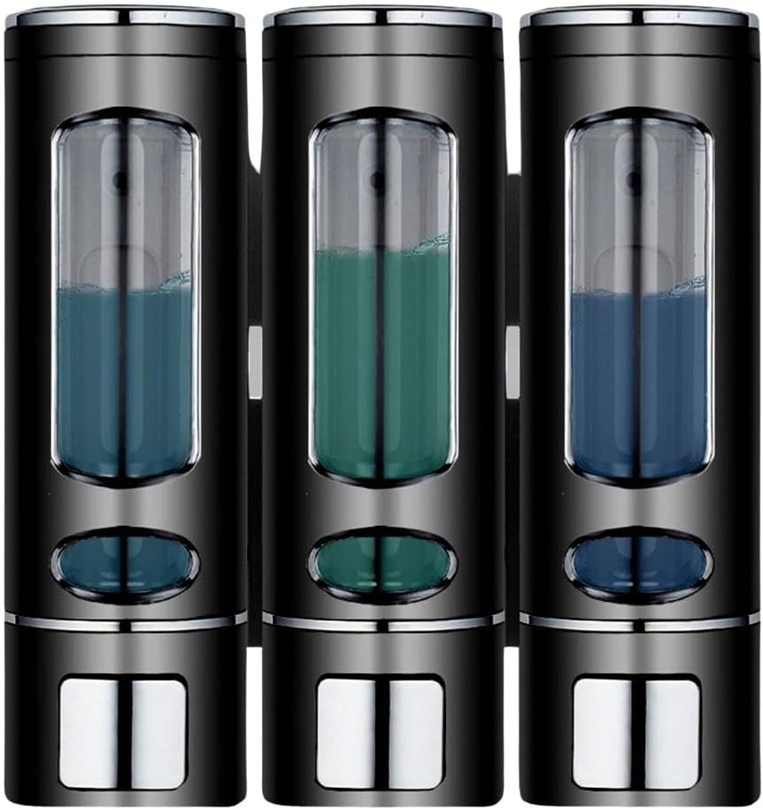 BQRIH Dispensador de champú y acondicionador, dispensador de champú de ducha 3 en 1, dispensador de champú de 3 cámaras sin taladro, dispensador de