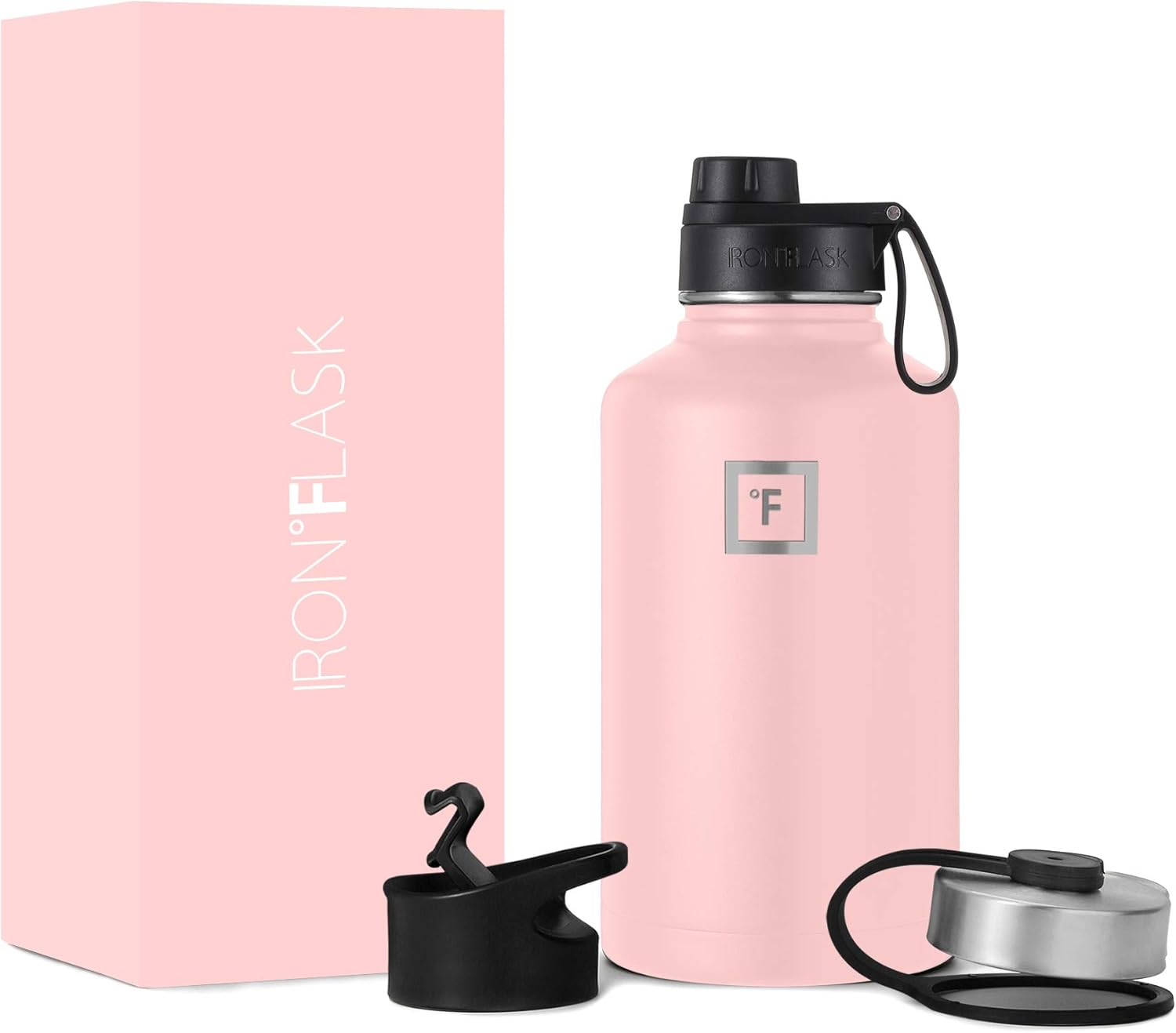 IRON FLASK – Botella deportiva de 14, 18, 22, 32, 40, 64 o 128 onzas, 3 tapas (boquilla), acero inoxidable aislado al vacío, doble pared moderna,