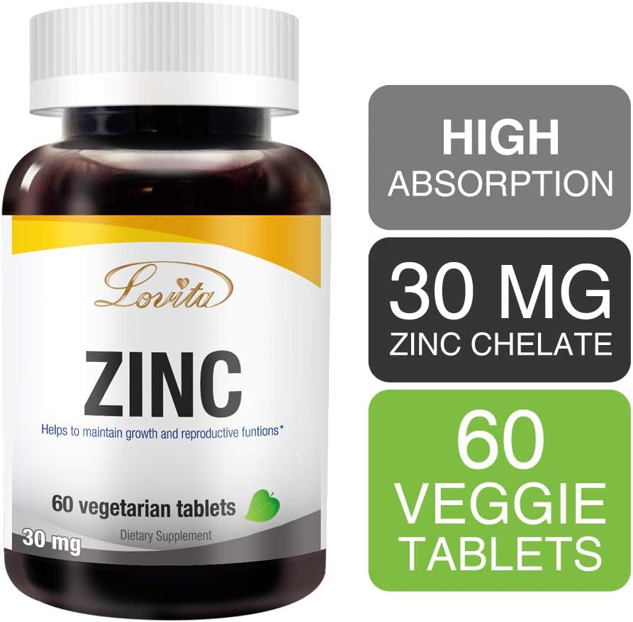 Zinc 30mg  Suplementos de zinc quelado bien absorbido para hombres y mujeres  Vegano, sin OMG, para apoyo inmunológico y piel sana  Sin gluten  60