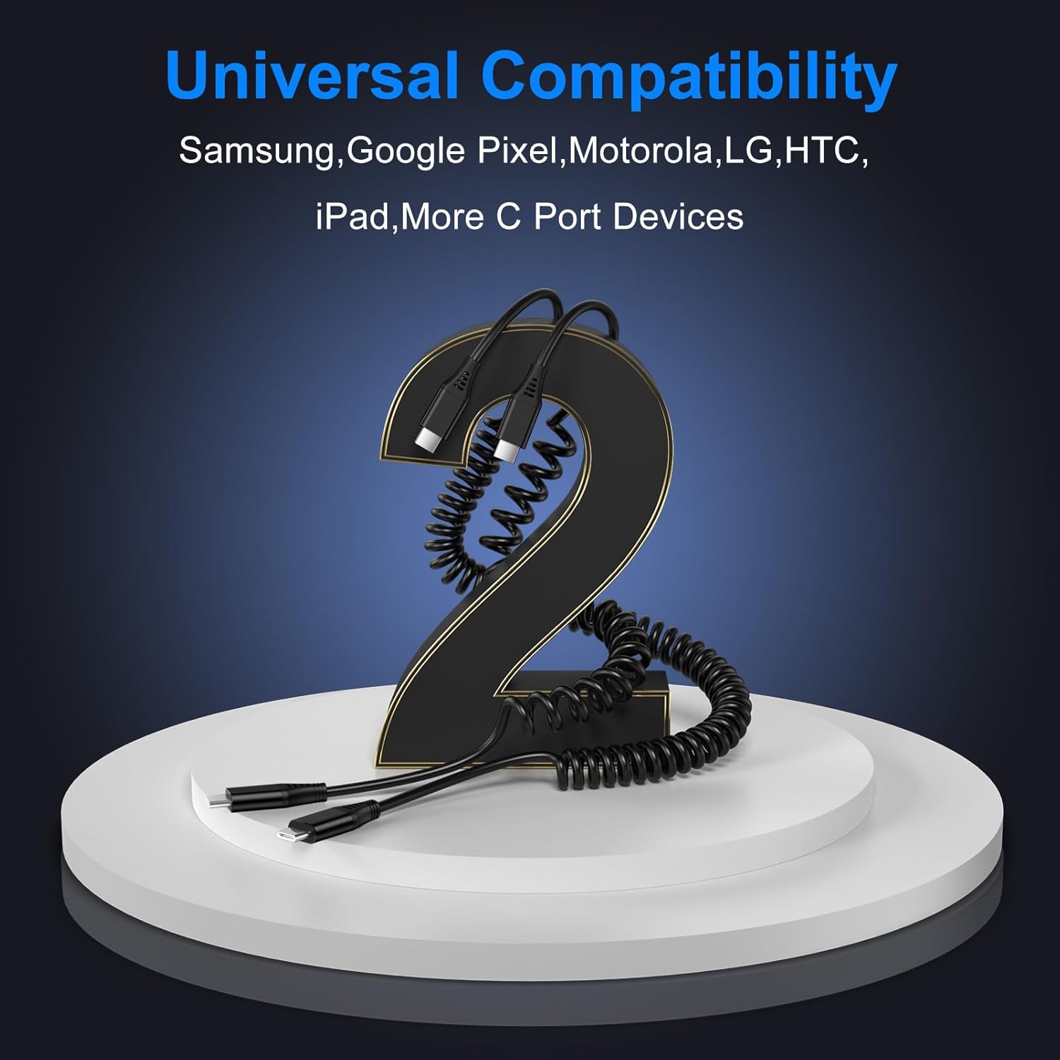 Cable USB C para Android Auto de carga rápida, 3 pies + 6 pies retráctil en espiral tipo C a C cable de carga de teléfono para Samsung Galaxy S25