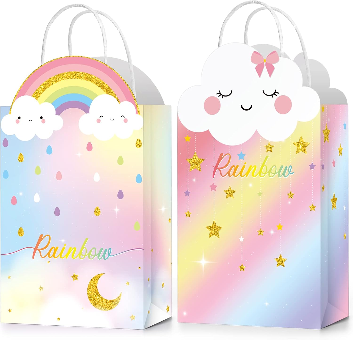 16 bolsas de regalo de fiesta de arco iris, bolsas de regalo de arcoíris con asas, bolsas de dulces de cumpleaños, bolsas de regalo de fiesta pastel