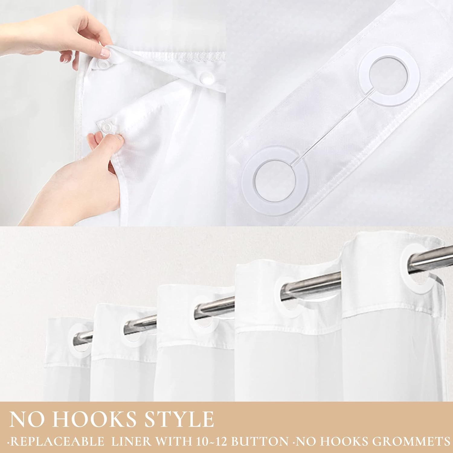 Tititex Juego de cortinas de ducha sin ganchos con forro de hojas de eucalipto naranja, doble capa de lujo, tela impermeable y transparente para