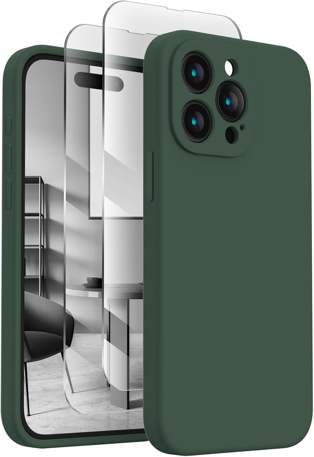 FireNova Funda diseñada para iPhone 15 Pro, funda de silicona mejorada protección de cámara con 2 protectores de pantalla, forro interior de