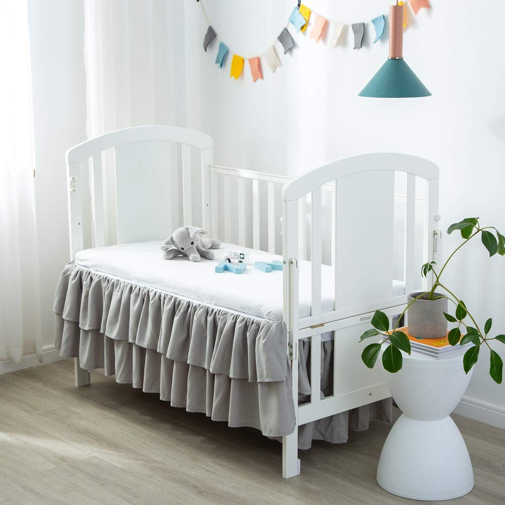 JSD Falda de cama para cuna, con volantes, de doble capa, microfibra cepillada, para cuna, para bebé, niño, color gris, 14 pulgadas