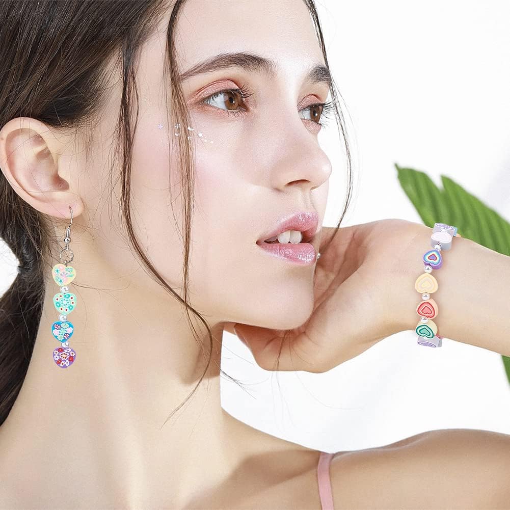 CHGCRAFT 224 cuentas de arcilla polimérica de corazón de 14 estilos, cuentas espaciadoras de amor, cuentas hechas a mano para pulseras, joyas,