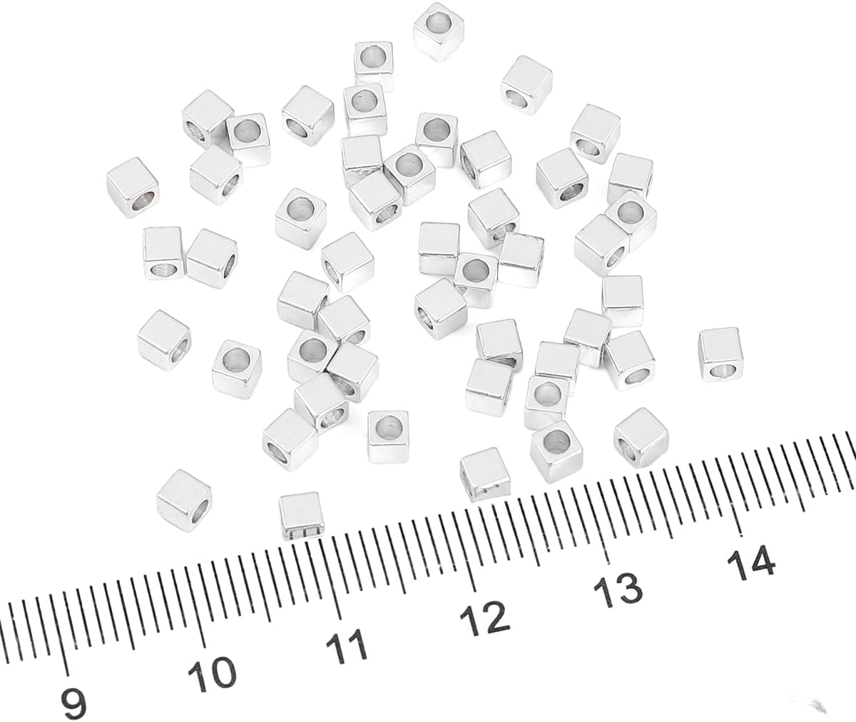 Cuentas espaciadoras de cubo chapado en plata ángulo recto 0.118×0.118 in 50pcs para la fabricación de joyas hallazgos no se deslustran