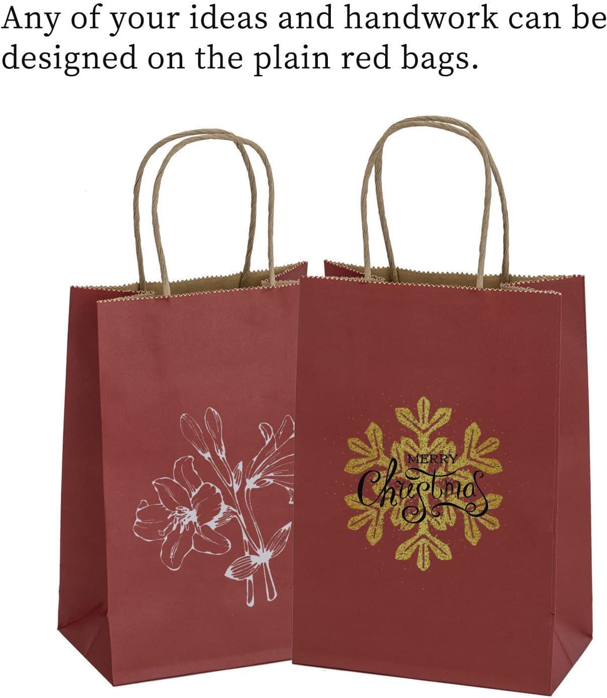 Ronvir 100 bolsas de regalo pequeñas de 5.25 x 3.75 x 8 pulgadas, bolsas de papel rojas con asas, bolsas de regalo a granel para recuerdos de