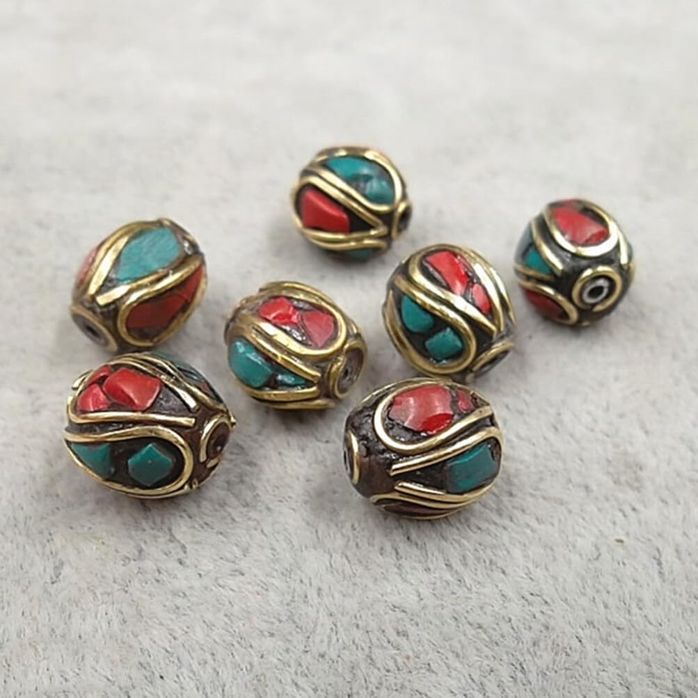 SUPVOX 10 cuentas de Buda hechas a mano de Nepal, cuentas espaciadoras de cobre, cuentas de agujero para fabricación de joyas (496-Y10267)