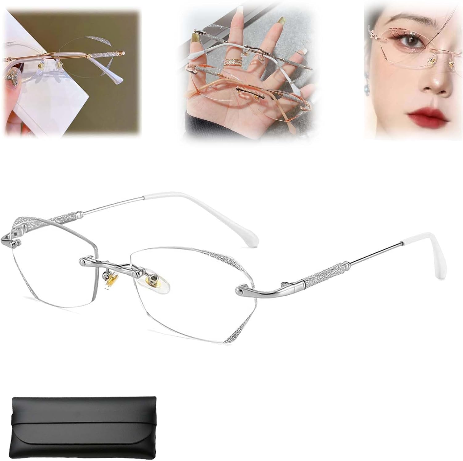 Glassesify – Lentes de lectura para mujer, sin marco, antiluz azul, sin montura