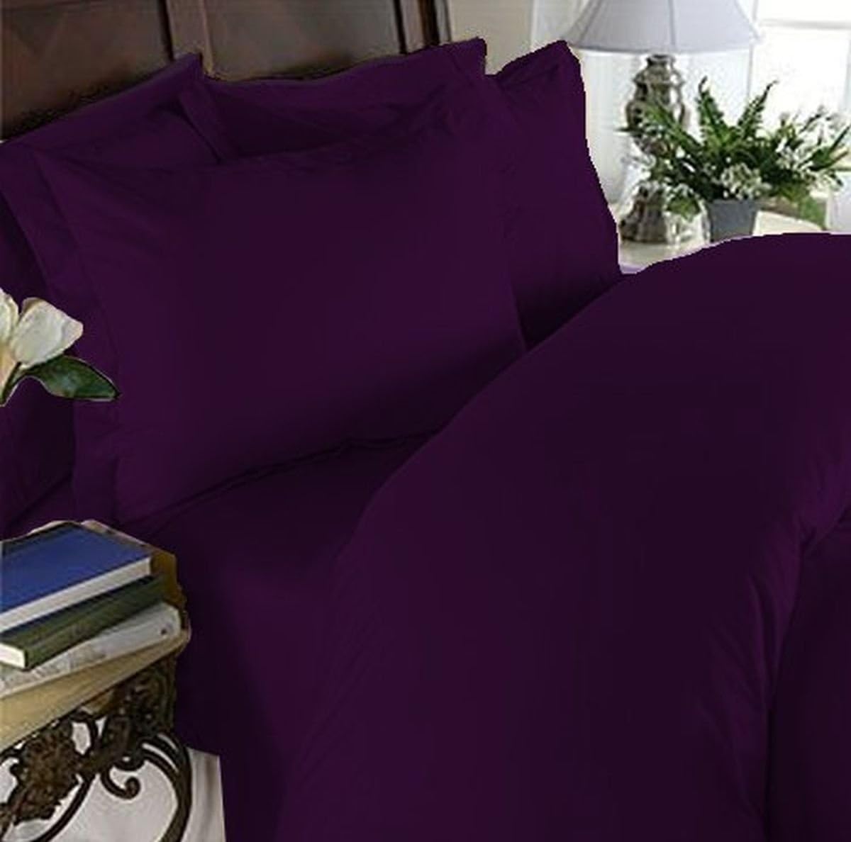 Elegance Linen – Funda de edredón de 1500 hilos, tamaño Queen, calidad egipcia, 3 piezas, color morado sólido