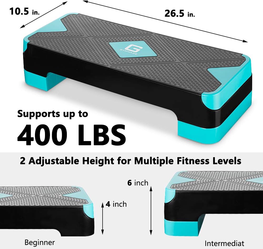 GYMMAGE Stepper aeróbico de entrenamiento ajustable, plataforma de ejercicios aeróbicos con 2 elevadores, plataforma de ejercicios para fitness,