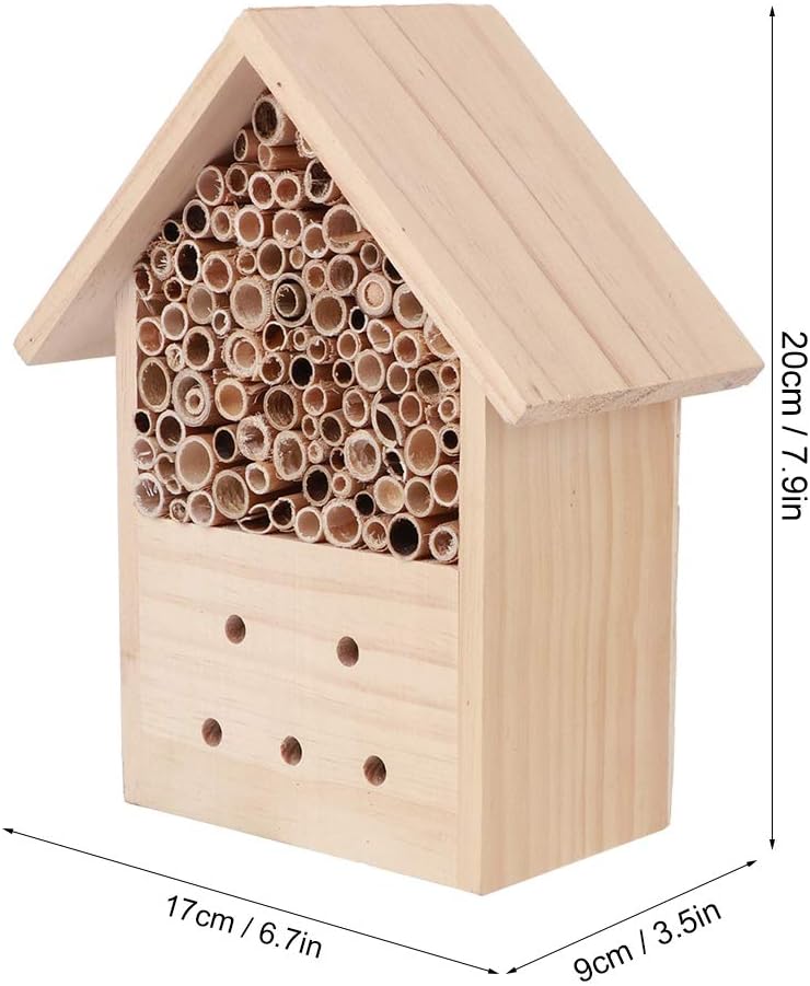 Fydun Outdoor Pine Wood Bee House Shelter Handwork Art Craft Garden Decoration Ornament Outdoor Pine Wood Bee for Family