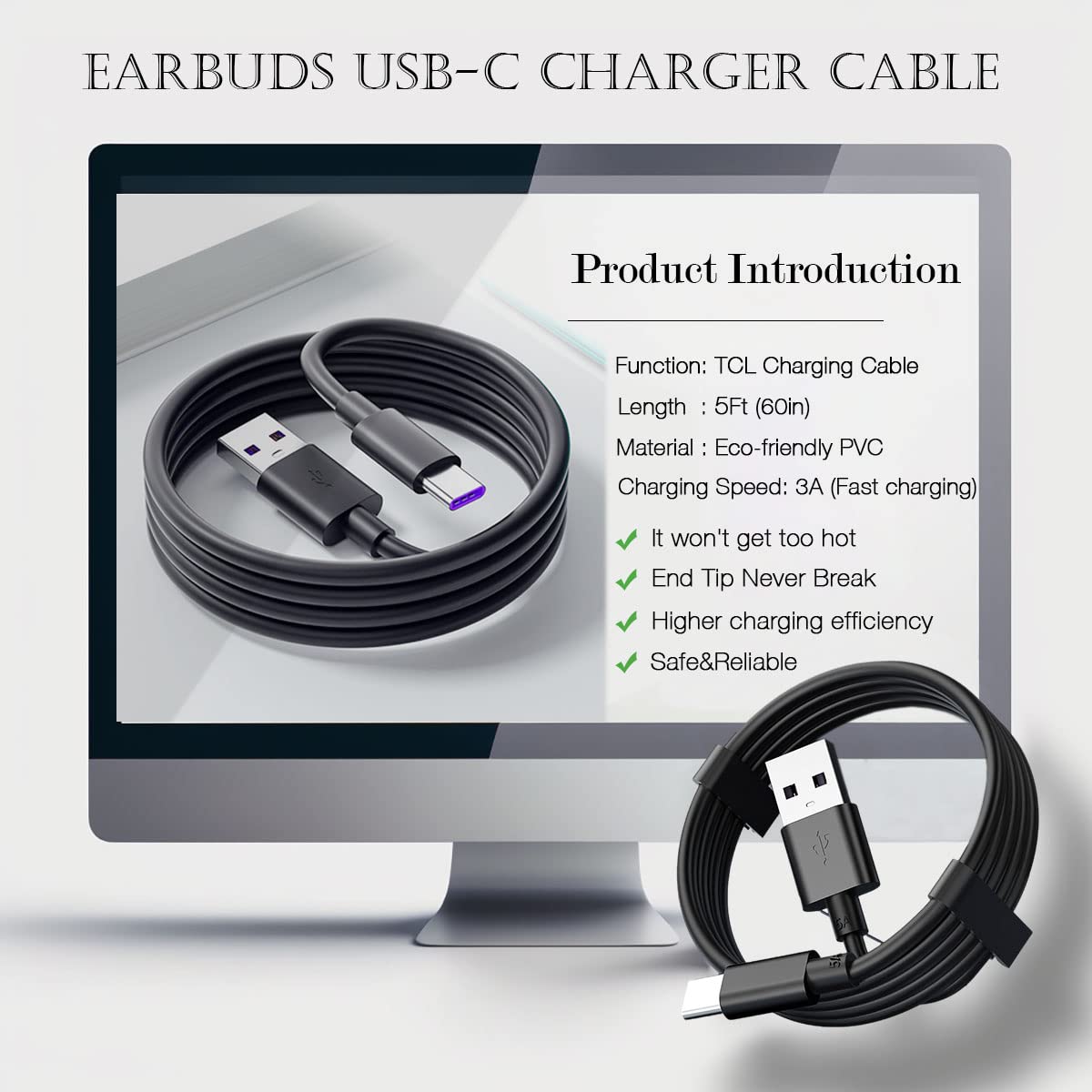 Cable de carga USB C para Samsung Galaxy A14 5G, A23, A13, A54, A34, A03S, A04e, A04s, A04, A80, A70, A71, A60, A50, A40, A30, A20e, A20, A8, A8s,