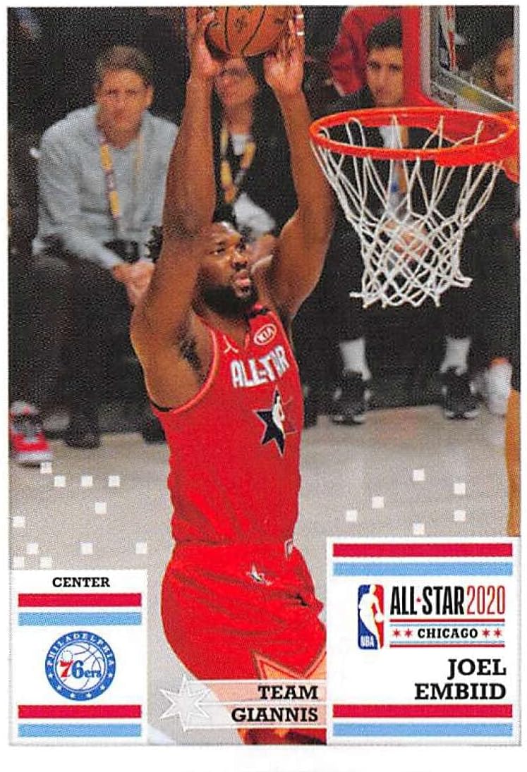 2020-21 Panini Stickers #41 Joel Embiid Official NBA Basketball Album Sticker Measuring 2.75 inch tall X 2 inches wide in Raw (NM or Better