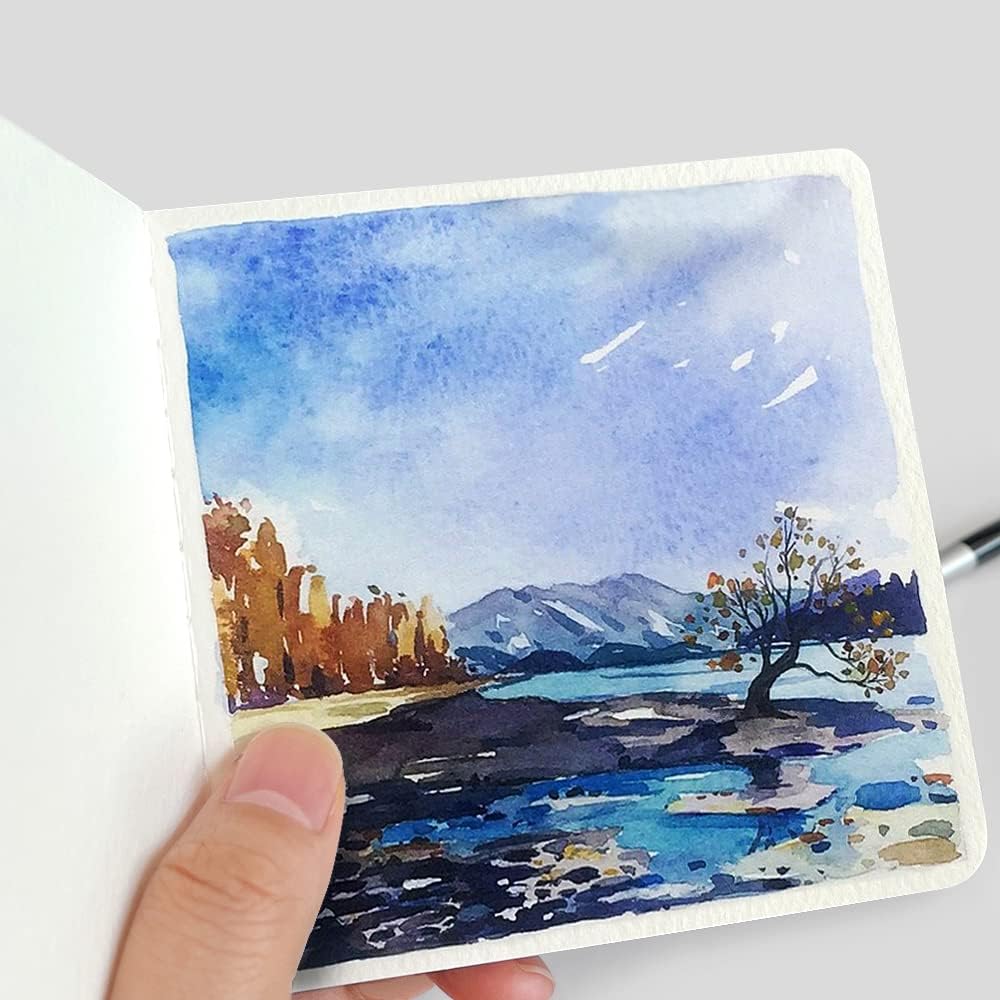 Cuaderno de bocetos de acuarela, 3.9 x 3.9 pulgadas, portátil, cuadrado, mini cuaderno de acuarela, 62 páginas, papeles de dibujo texturizados de